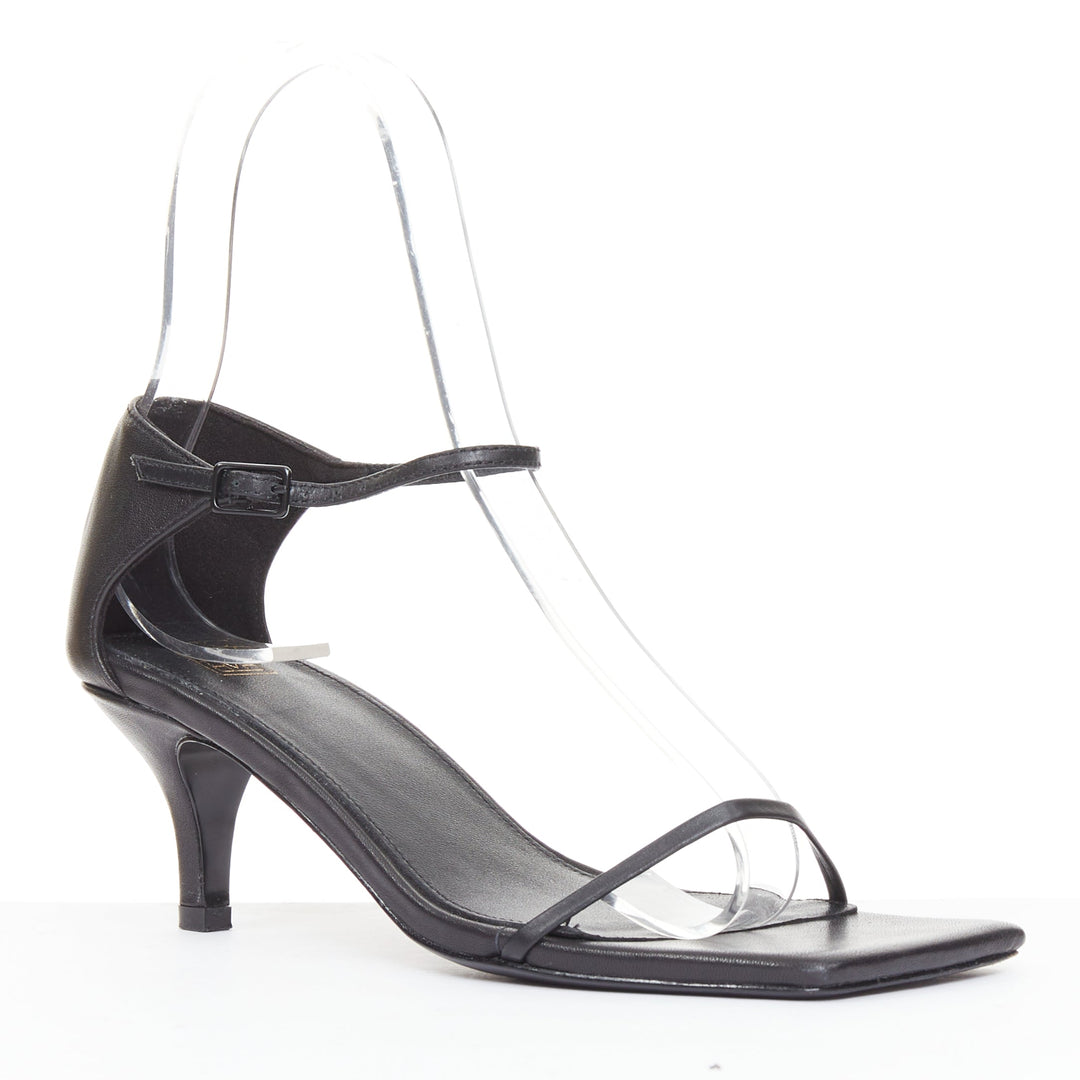 TOTEME The Strappy Heel 55 black leather square toe thin strap sandals EU36
