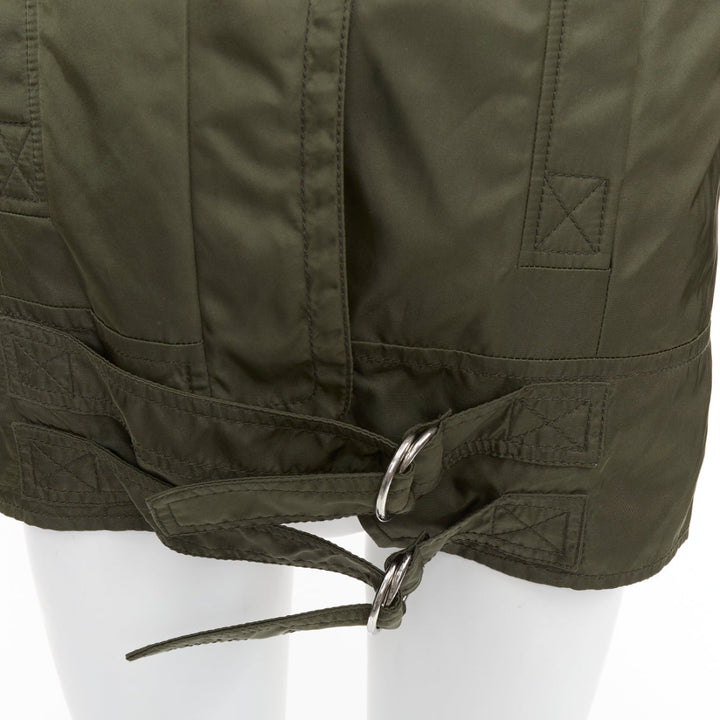 ALTUZARRA Cyprus fur trimmed hood green nylon buckled utility parka FR36 S