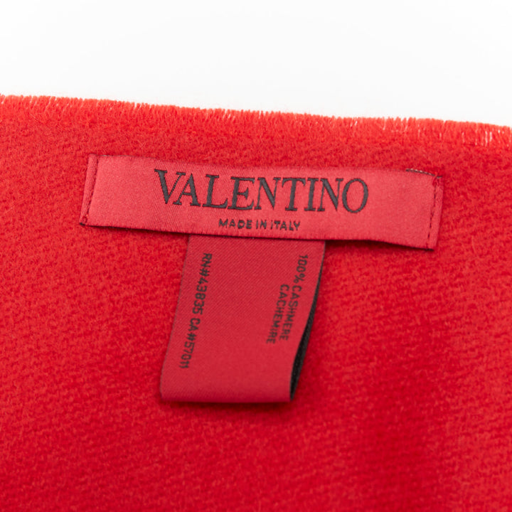 VALENTINO VLOGO 100% cashmere red jcquard fringed blanket scarf