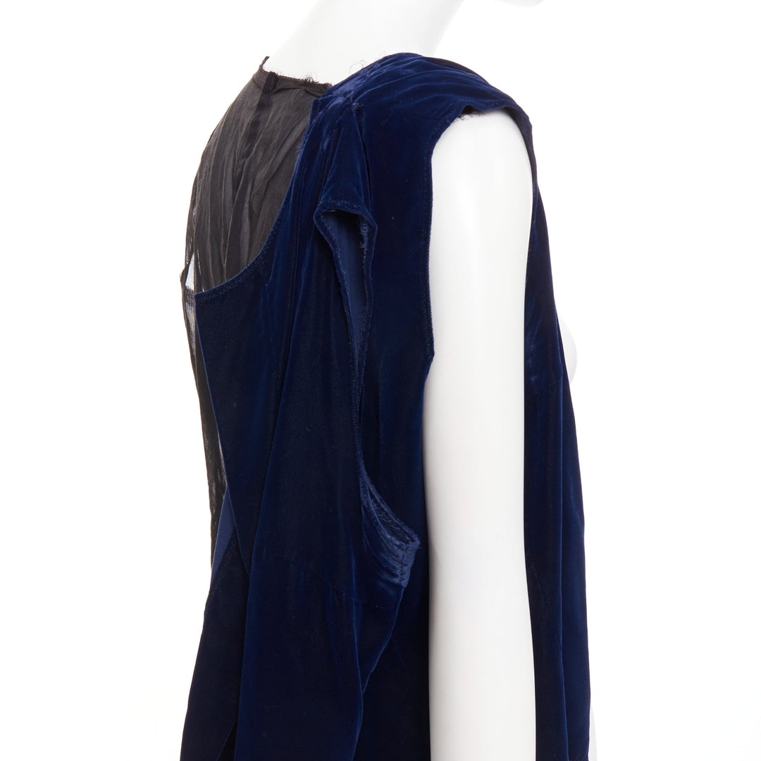 COMME DES GARCONS 1998 Vintage Fusion navy velvet black sheer deconstructed vest