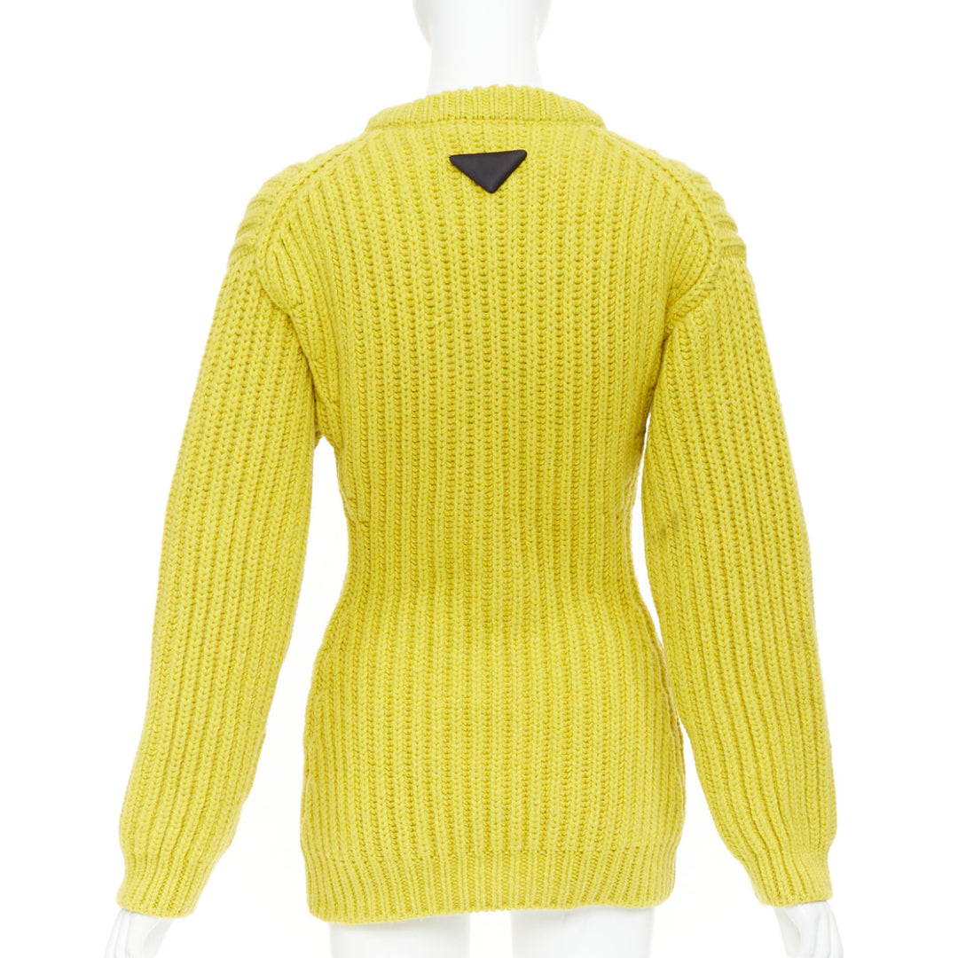 PRADA 2021 Runway yellow Shetland wool built in bra corset bust sweater IT38 XS