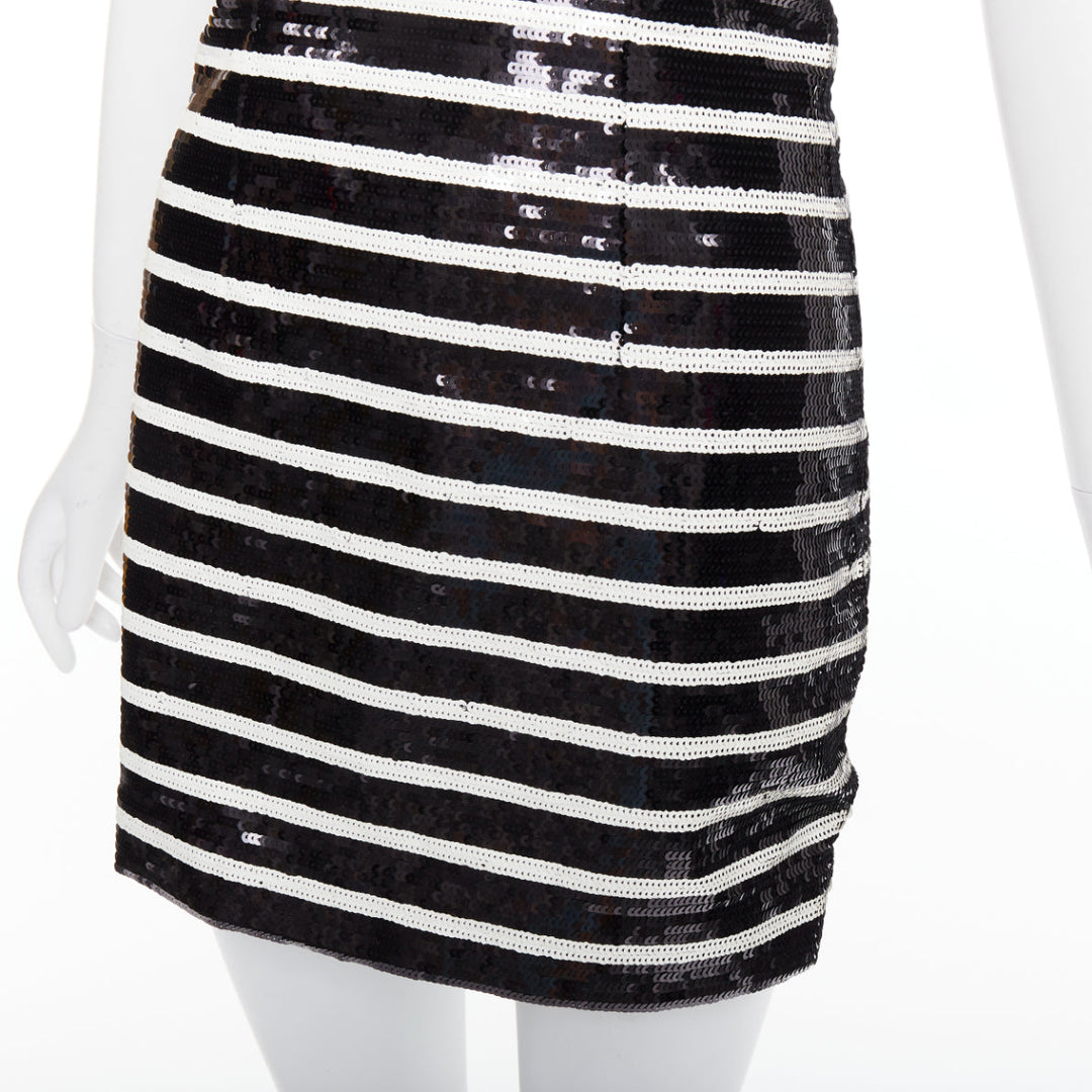 VERONICA BEARD Cala black white striped sequin strapless corseted dress US0 XS