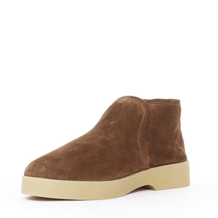 MIU MIU 2023 logo shearling lined brown suede comfort chukka ankle boots EU39