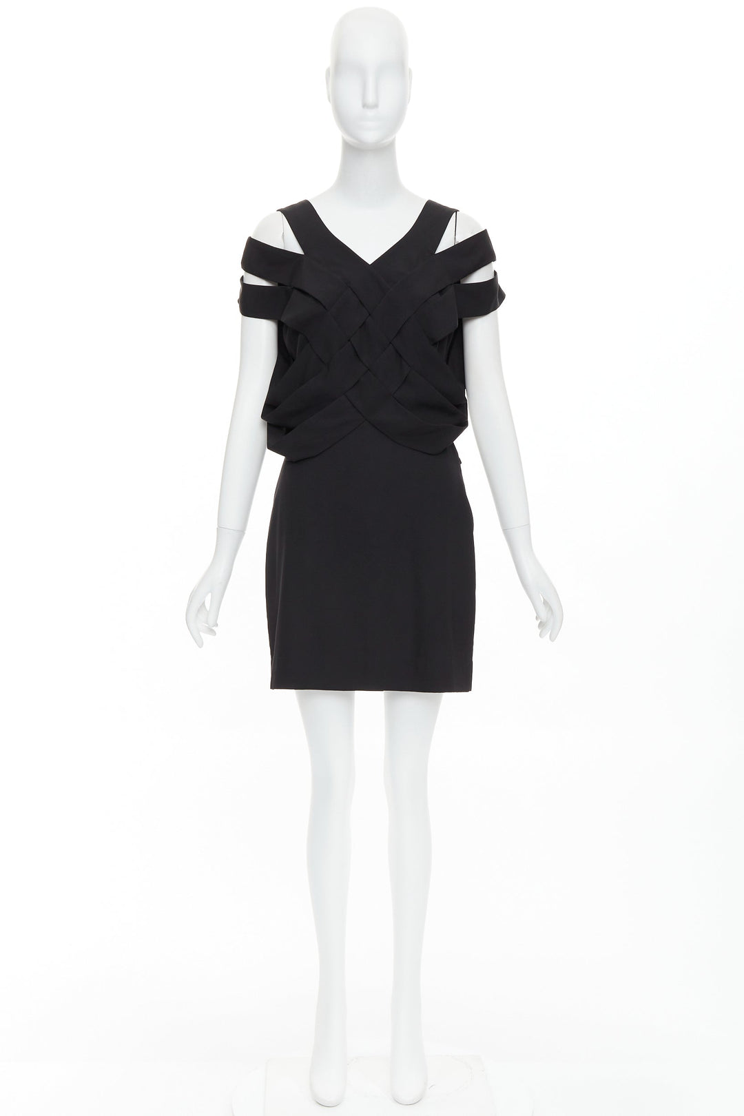STELLA MCCARTNEY 2008 black silk intrecciato woven open back dress IT40 S
