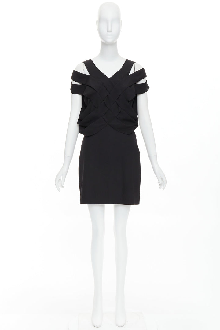 STELLA MCCARTNEY 2008 black silk intrecciato woven open back dress IT40 S