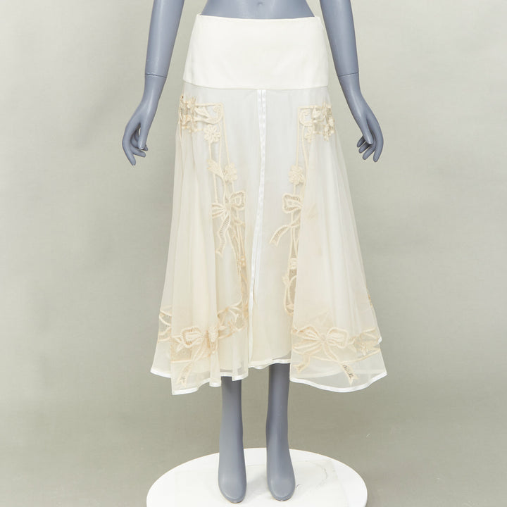 CHRISTIAN DIOR 2006 Vintage Gua blanc casse silk embroidered flare midi