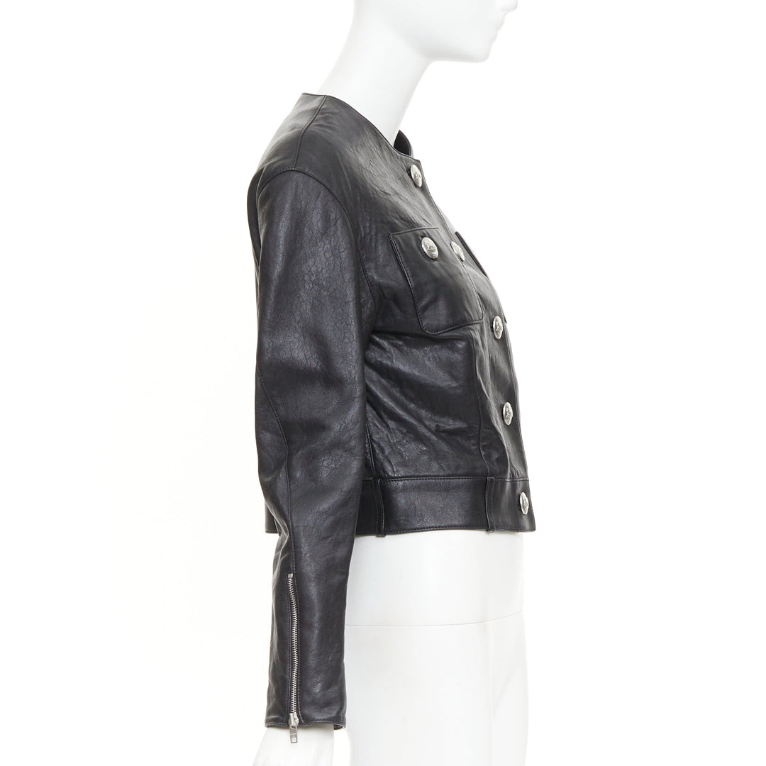 CELINE 2021 Hedi Slimane Chasseur black lambskin button cropped jacket