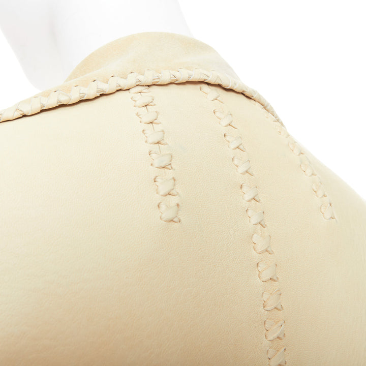 RALPH LAUREN Purple Label beige whipstitch lambskin leather fit blazer IT38 XS