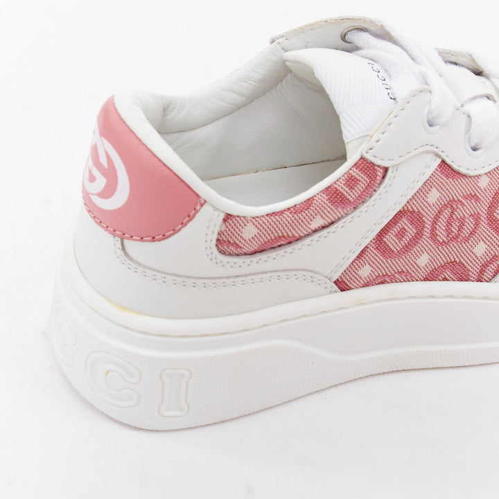 GUCCI KIDS pink white leather fabric GG monogram interlocking sneakers EU29