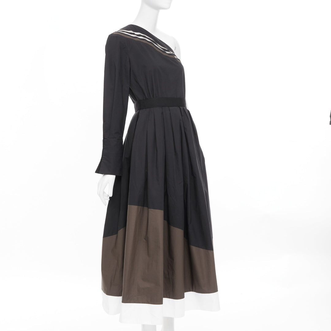 FENDI Wave one shoulder colorblock asymmetric striped pleated dress IT40 S