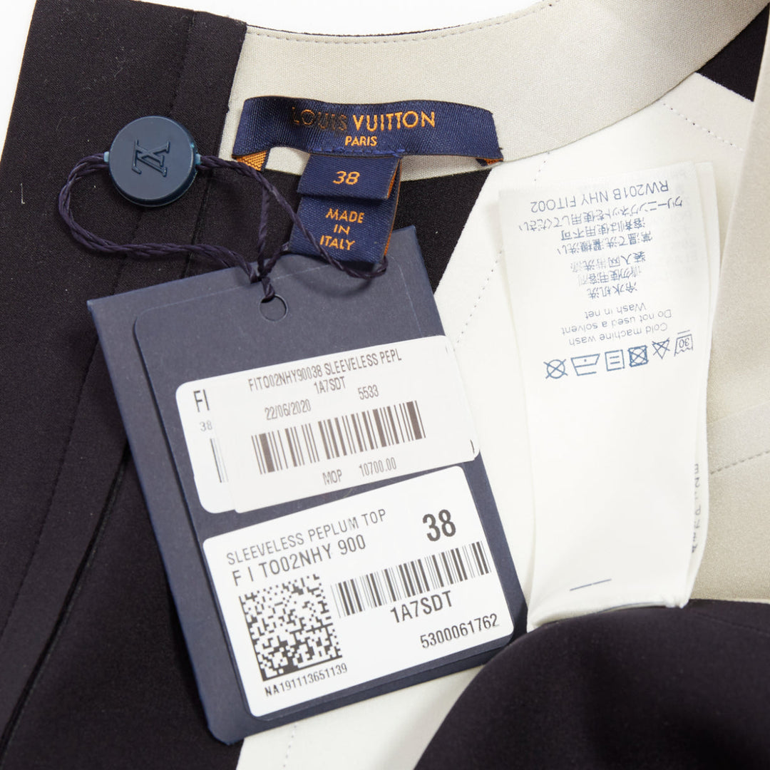 LOUIS VUITTON grey black colorblocked LV canvas peplum top FR38 M