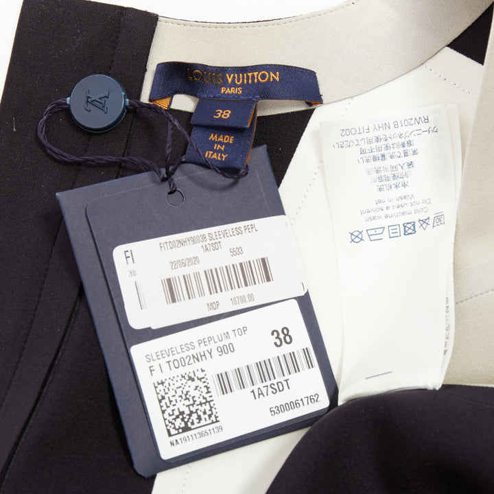 LOUIS VUITTON grey black colorblocked LV canvas peplum top FR38 M
