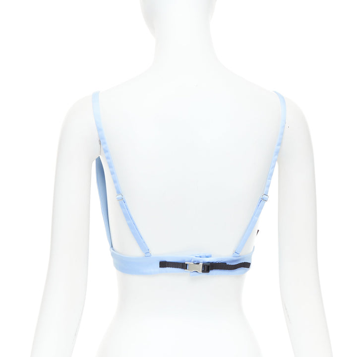PRADA Re-Nylon light blue triangle logo plunge crop top bustier bralette IT38 XS
