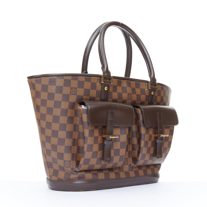 LOUIS VUITTON Manosque GM brown damier ebene canvas pocket satchel tote bag
