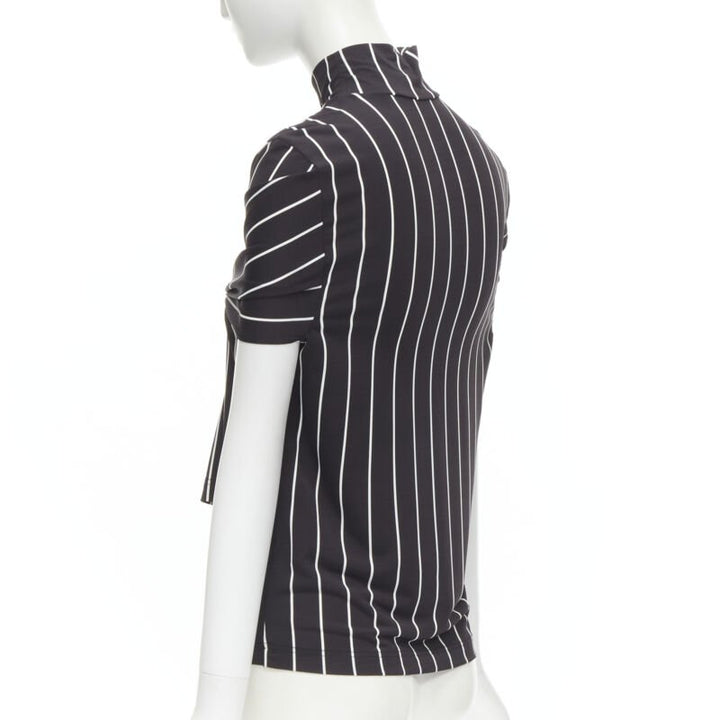 BALENCIAGA 2016 black white vertical stripe 2-way tie sleeve turtleneck top XS