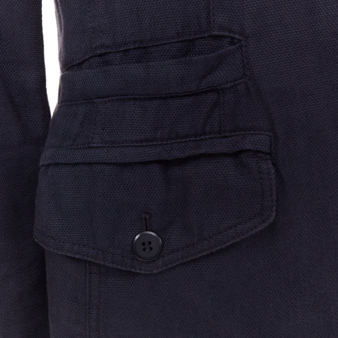 GIORGIO ARMANI navy linen cotton pique flap pockets relaxed blazer IT46 S