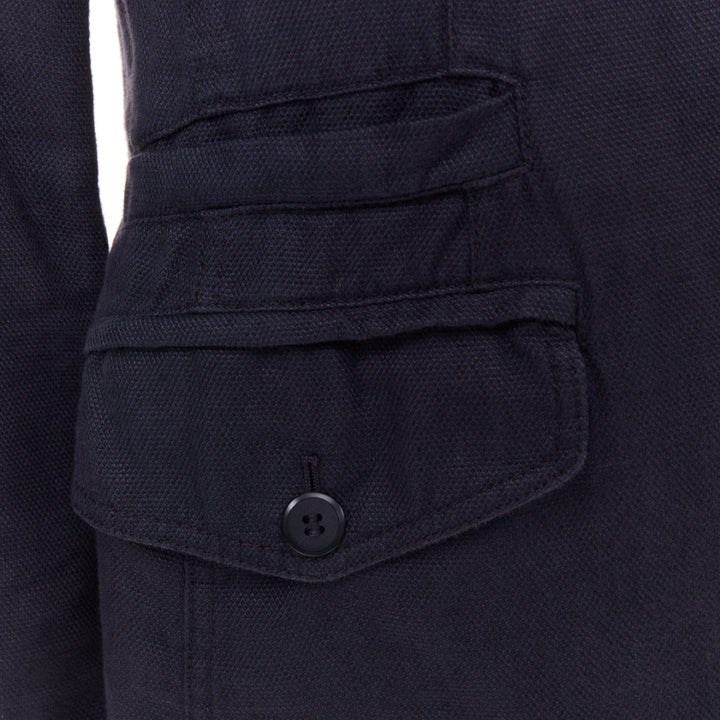 GIORGIO ARMANI navy linen cotton pique flap pockets relaxed blazer IT46 S