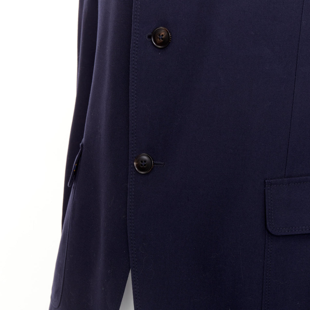 GUCCI navy cotton slim lapels vent half lined single breast blazer IT52 XL