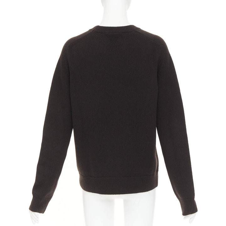 BOTTEGA VENETA  100% wool dark brown classic crew neck long sleeve sweater XS