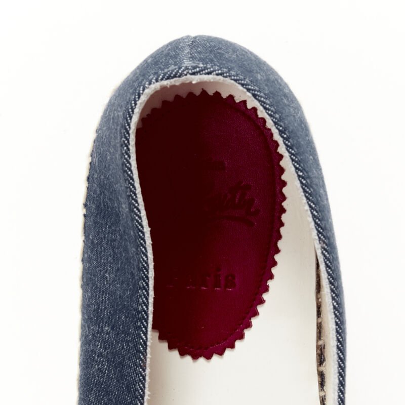 CHRISTIAN LOUBOUTIN Papiougomme blue denim stud tassel espadrille shoes EU42