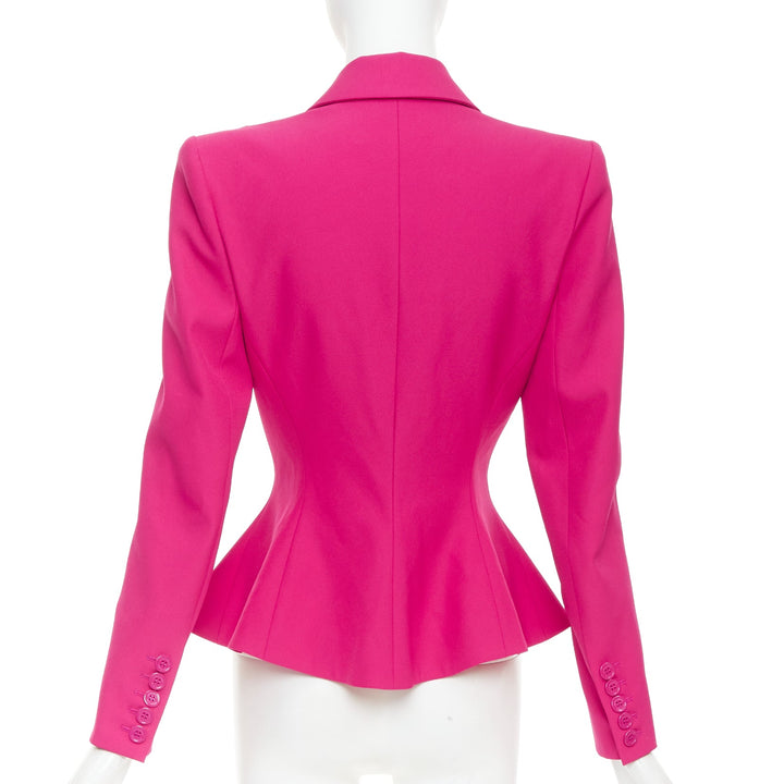 ALEXANDRE VAUTHIER hibiscus pink padded shoulder wasp waist peplum blazer S