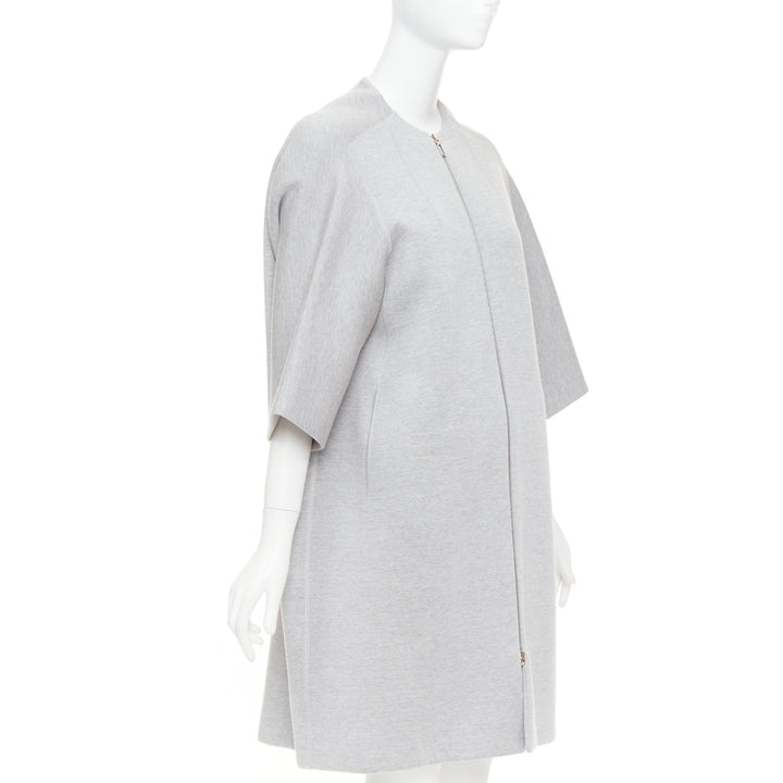 CHRISTIAN DIOR light grey virgin wool jersey cocoon half sleeve coat FR36 S