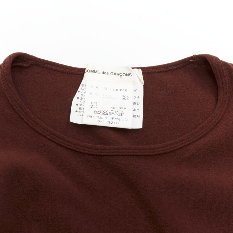 COMME DES GARCONS 1997 Lumps Bumps brown nylon blend crew neck knit cropped top