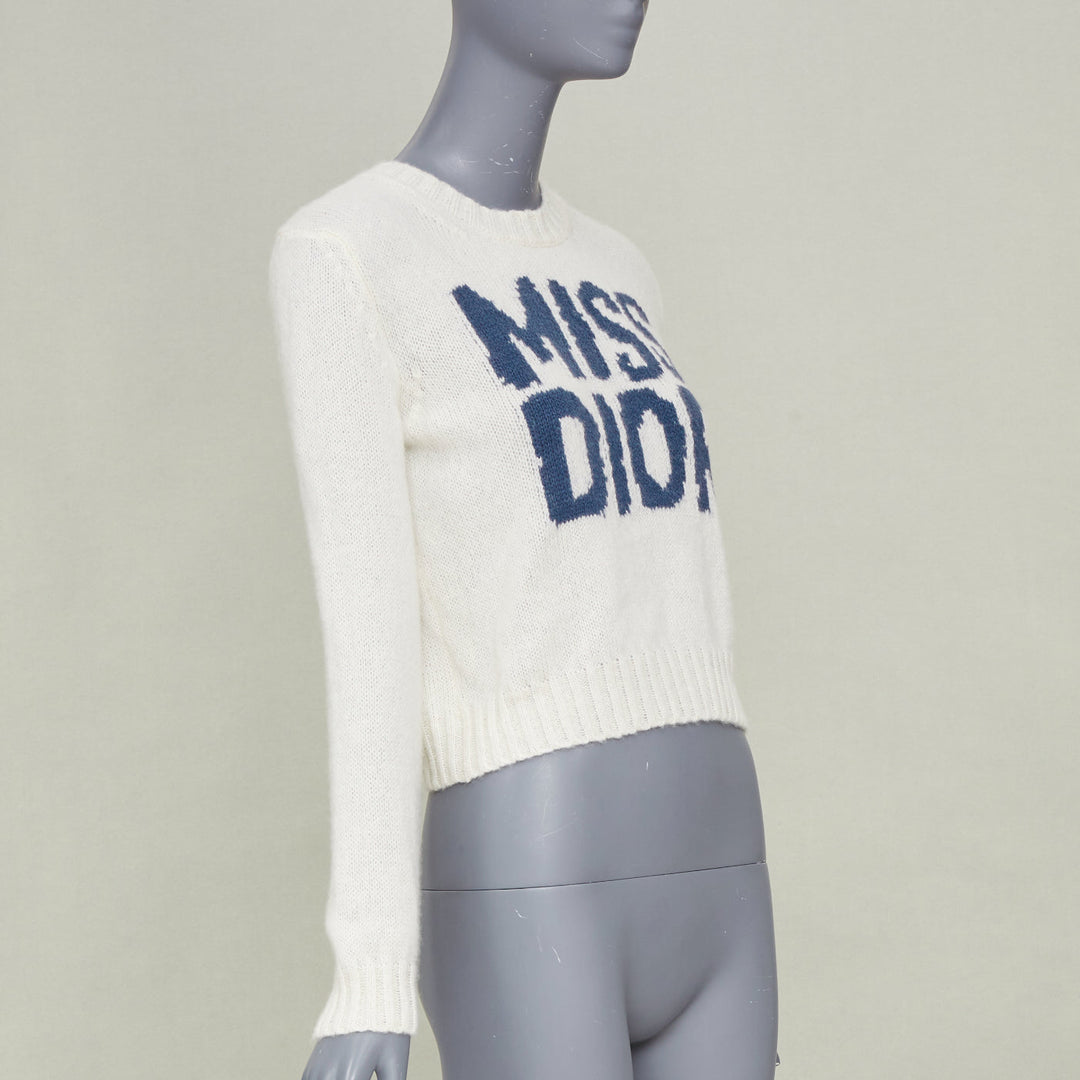 DIOR 2024 Miss Dior graffiti intarsia ecru white cashmere silk sweater FR34 XS
