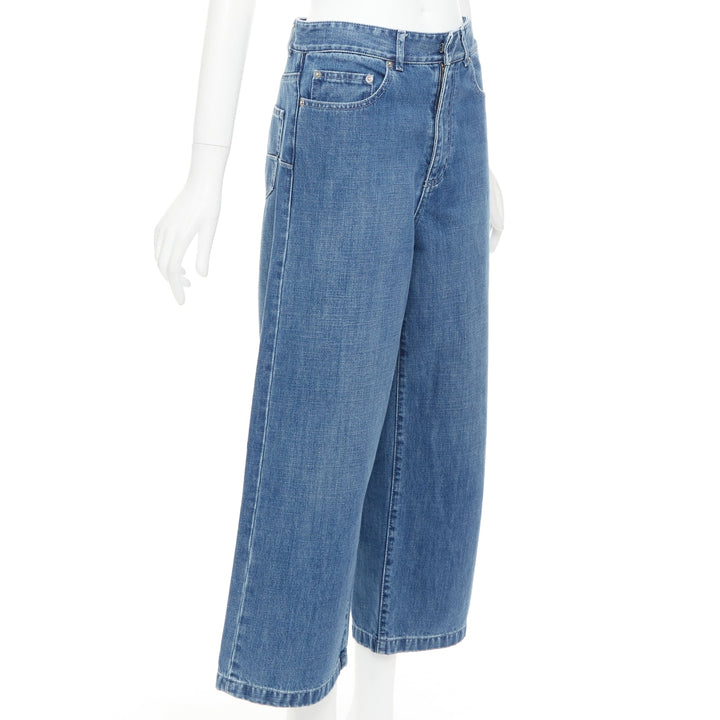 CHRISTIAN DIOR blue washed darted pockets wide mid waist cropped jeans