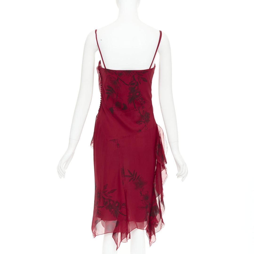 CHRISTIAN DIOR 2006 John Galliano Vintage Runway red silk floral dress FR34 XS
