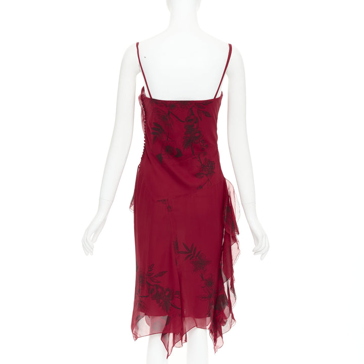CHRISTIAN DIOR 2006 John Galliano Vintage Runway red silk floral dress FR34 XS