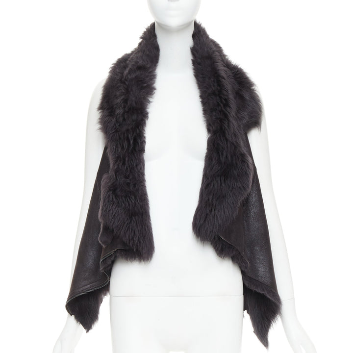 KARL DONOGHUE black lambskin leather fur lined asymmetric jagged hem vest XS