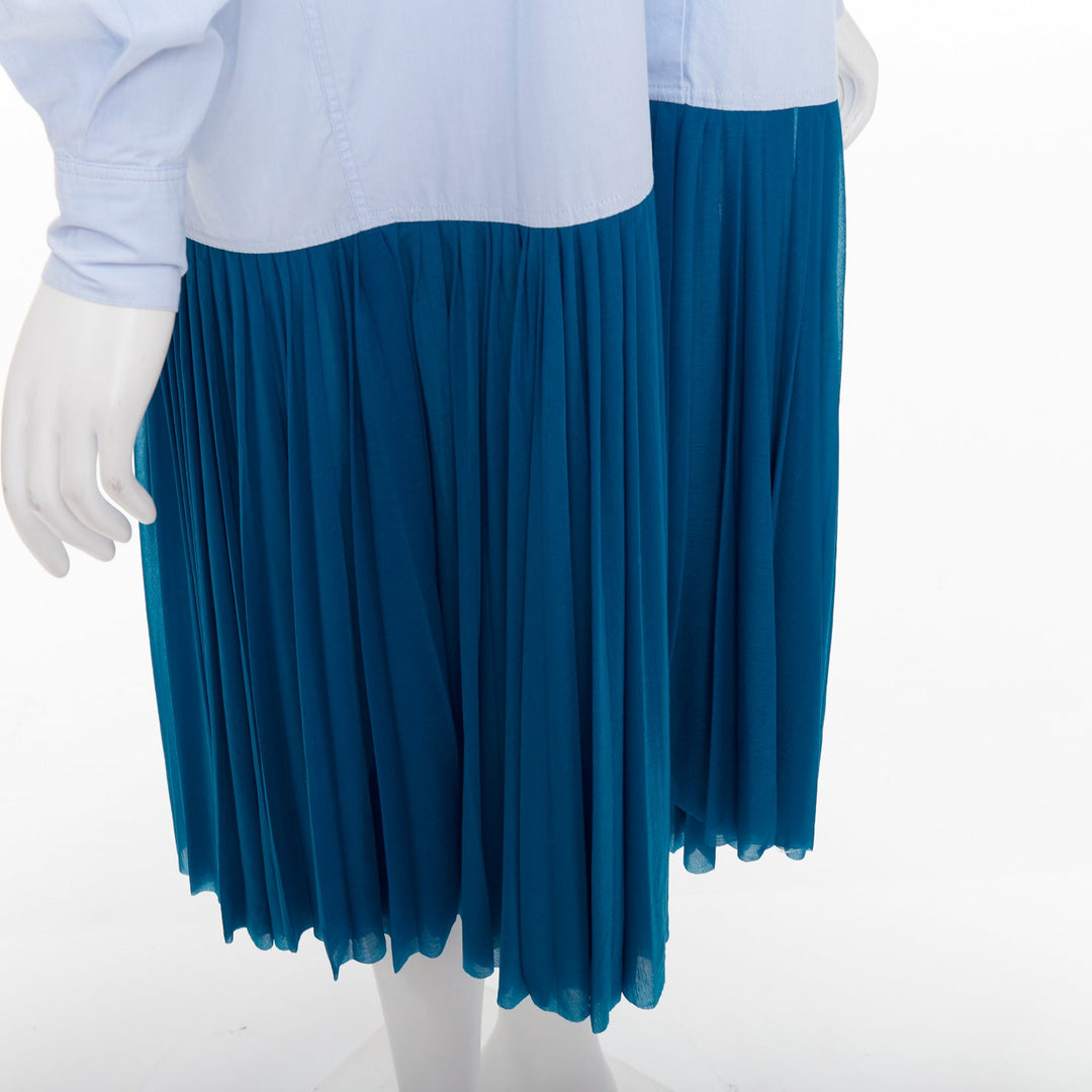 OLD CELINE 2017 Runway blue colorblock reversed pleated hem shirt dress