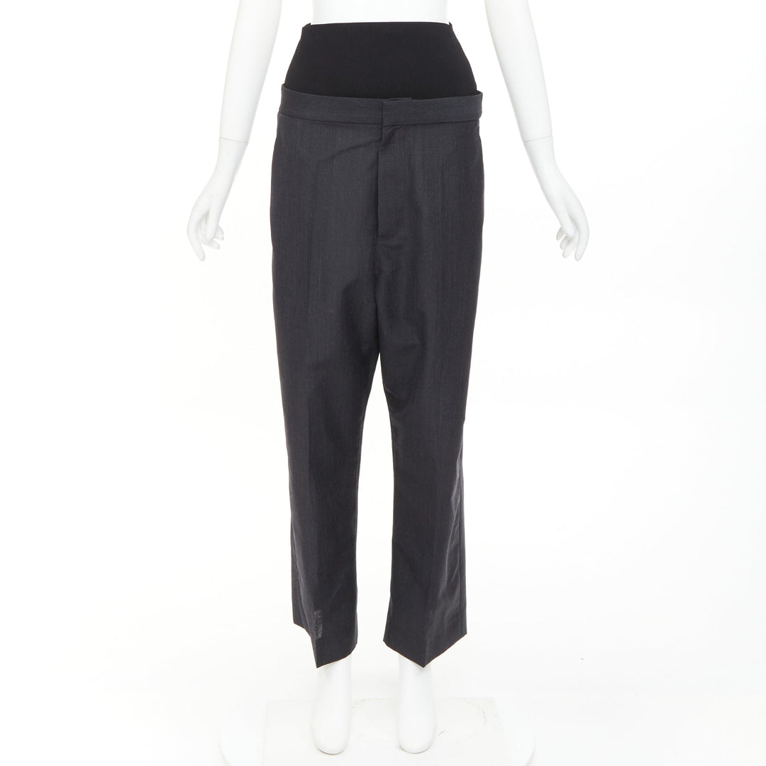ALAIA 2024 black grey mohair wool wide waistband cropped pants FR38 M