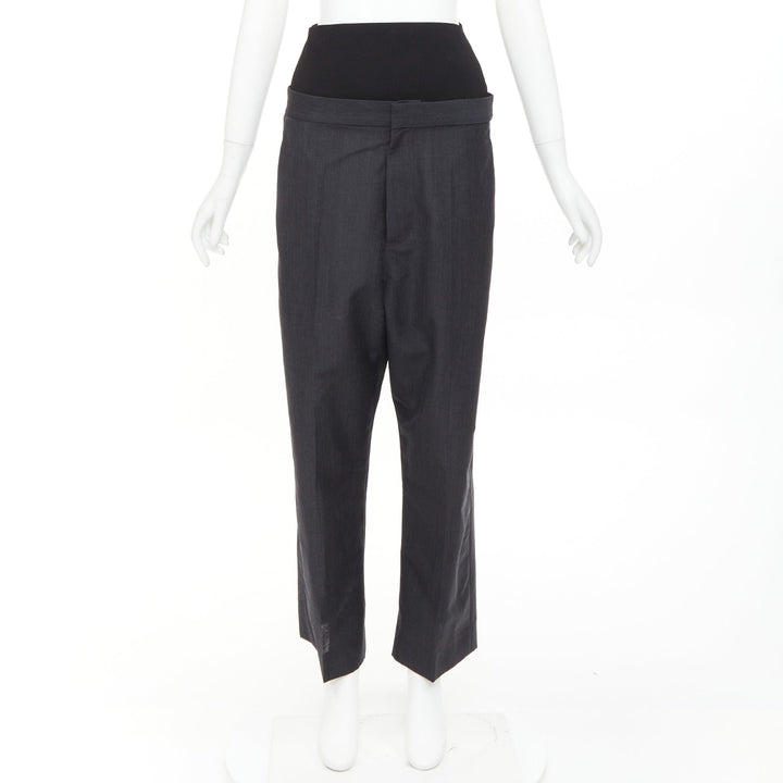ALAIA 2024 black grey mohair wool wide waistband cropped pants FR38 M