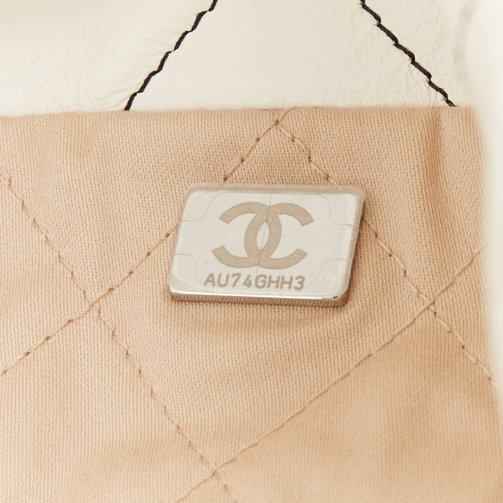 CHANEL 2022 Runway 22 Medium white quilted shiny calfskin silver hobo bag