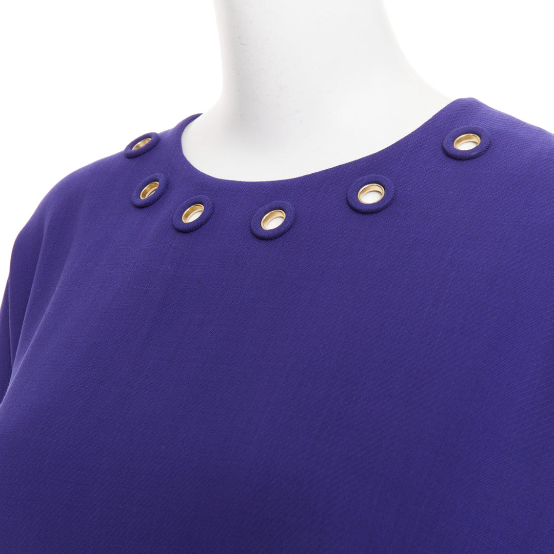 ESCADA bluebell cobalt wool crepe dual pocket eyelet shift dress FR40 L