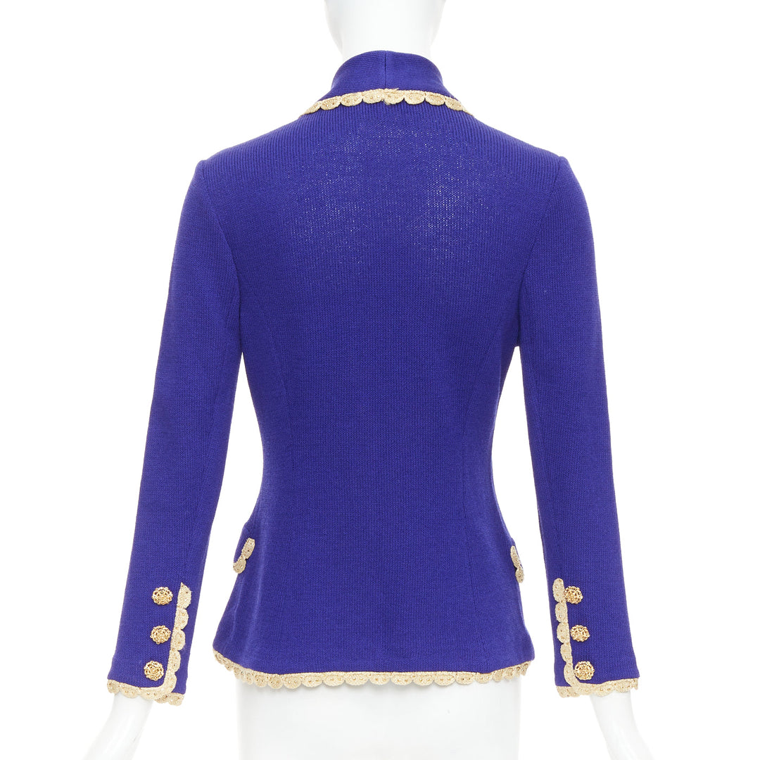 ST JOHN Evening Vintage cobalt blue gold scallop trim jacket US2 S