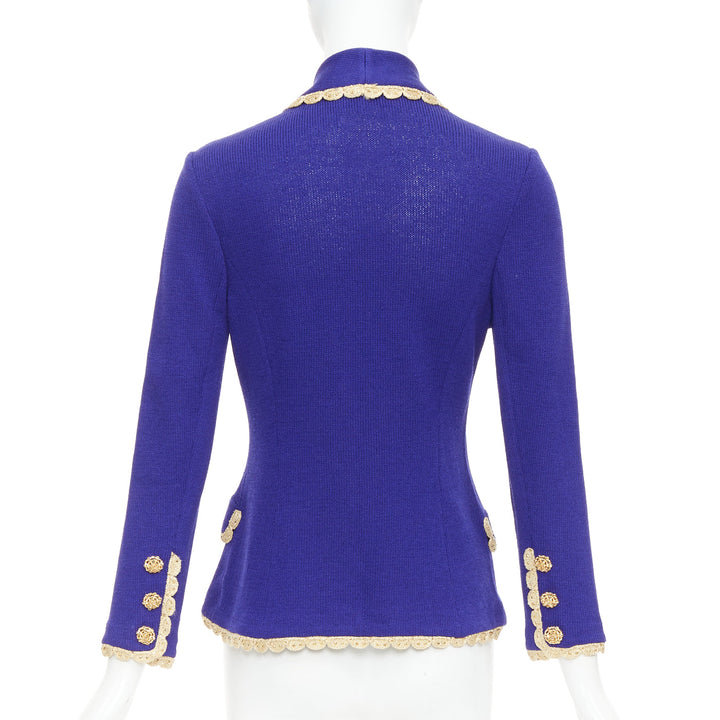 ST JOHN Evening Vintage cobalt blue gold scallop trim jacket US2 S
