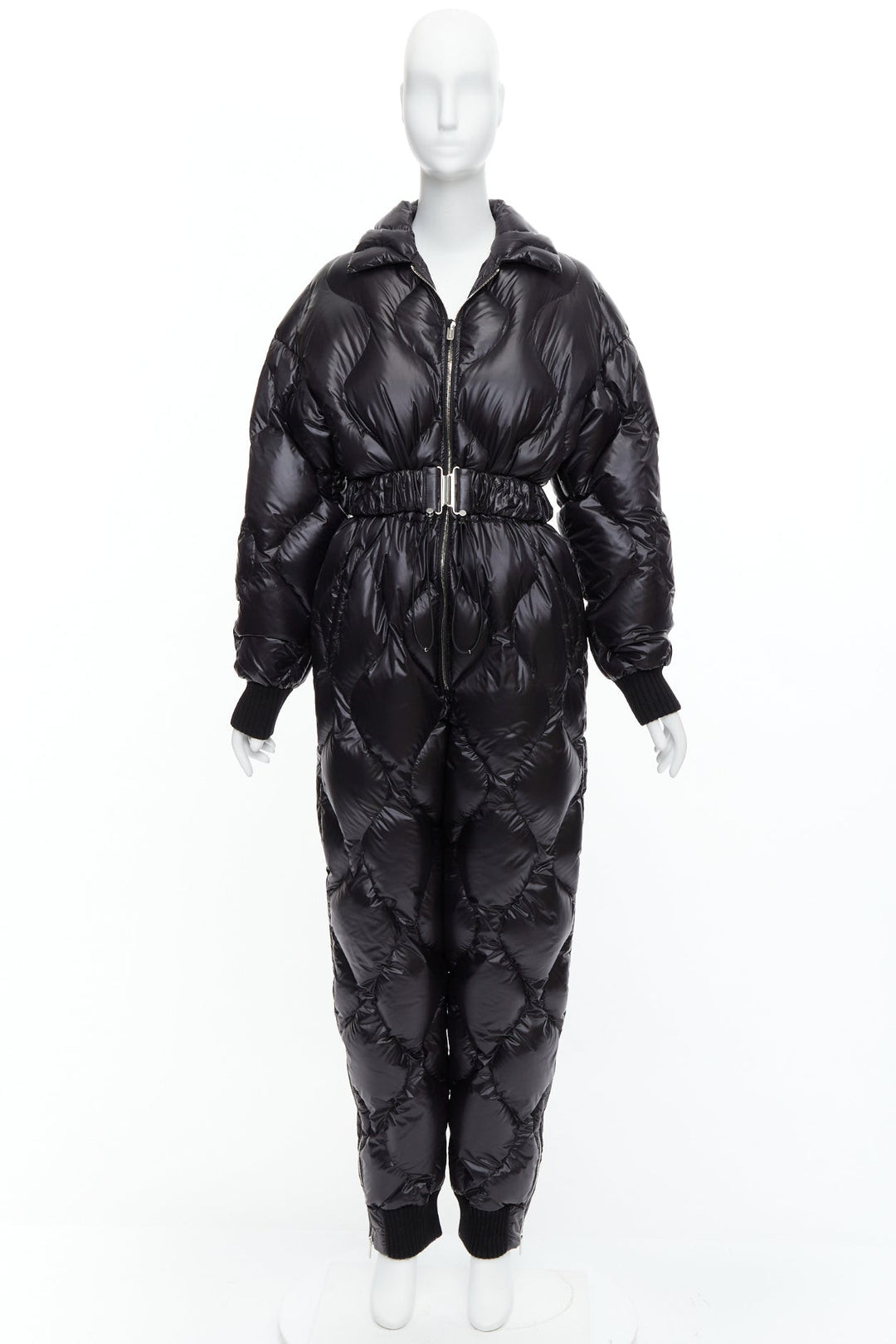 MIU MIU 2021 Runway black quilted goose down puffer belted jumpsuit IT38 XS