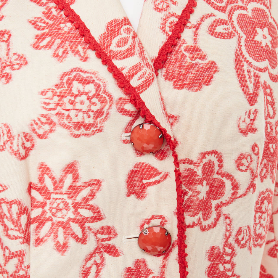MOSCHINO Cheap and Chic beige red floral tapestry jacquard button coat IT46 XL