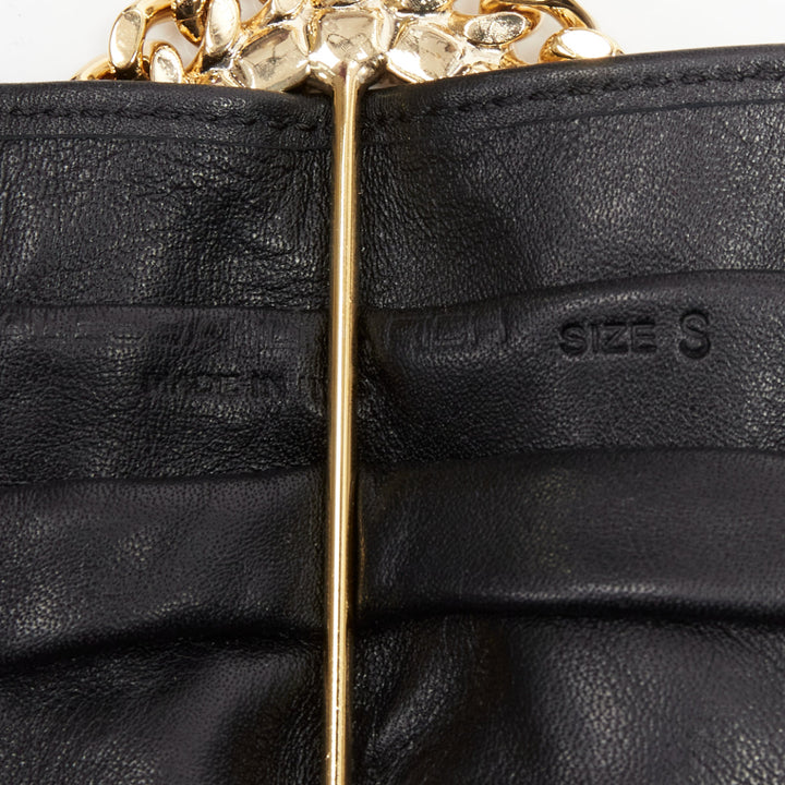 ALESSANDRA RICH rhinestone crystal gold chain oval buckle black leather belt S