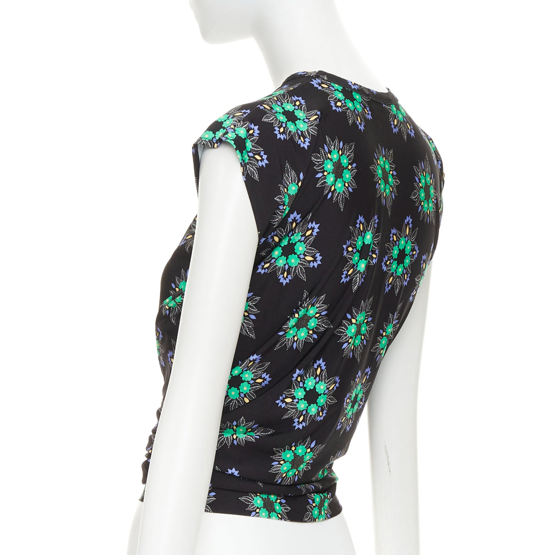 PACO RABANNE Geometric Floral asymmetric ring drape cap sleeve top FR34 XS
