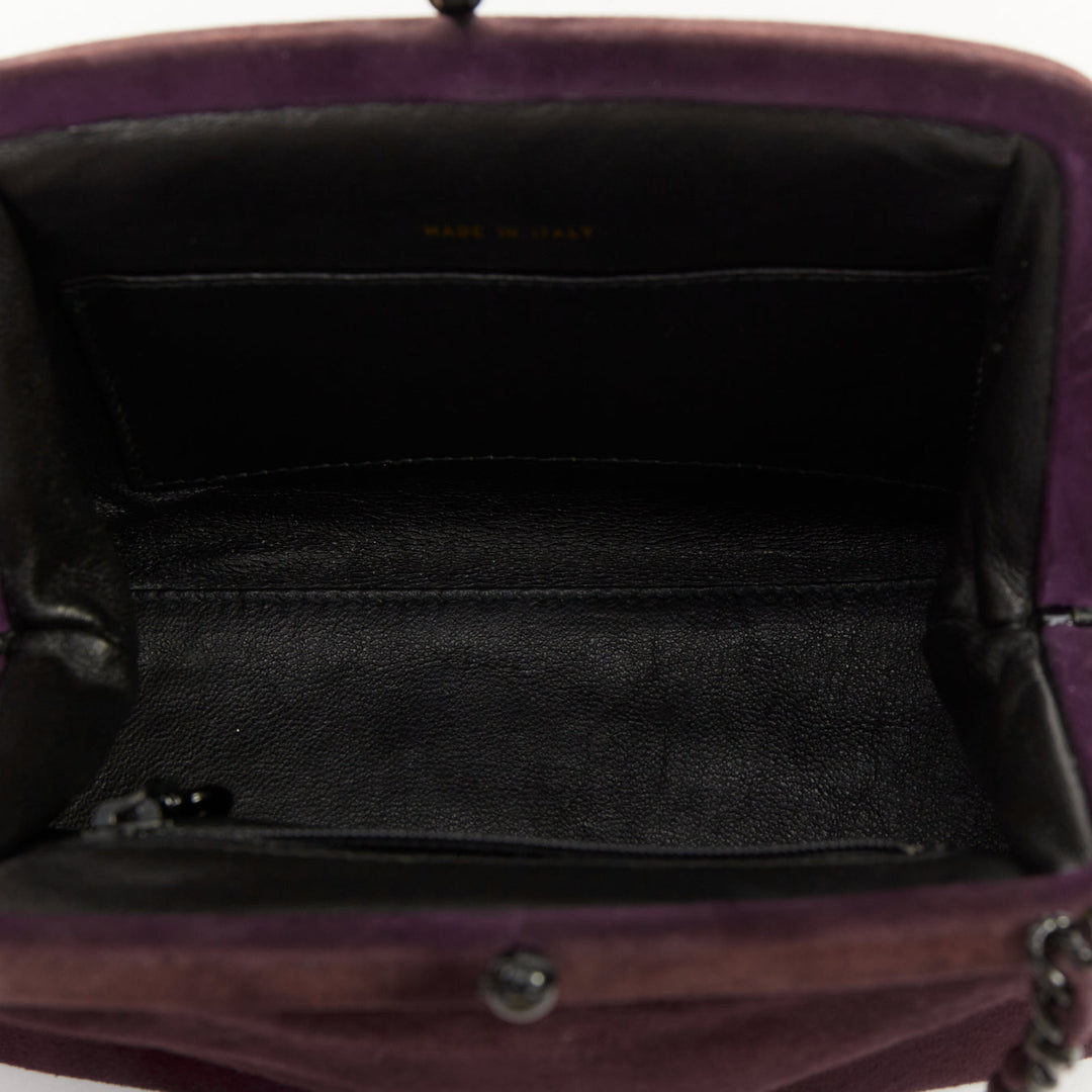 CHANEL 1998 Vintage kiss lock purple suede embroidered cc chain clutch bag