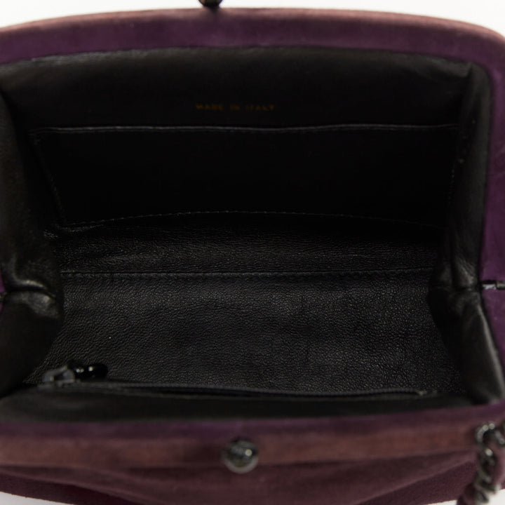 CHANEL 1998 Vintage kiss lock purple suede embroidered cc chain clutch bag