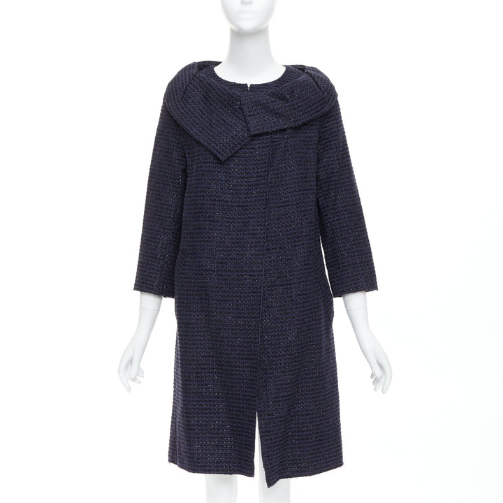 ROLAND MOURET navy cotton blend tweed collar structural coat UK12 L