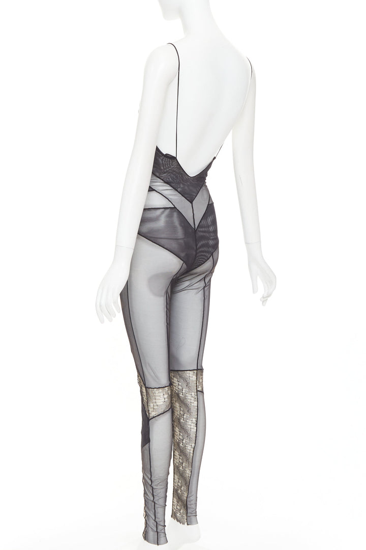 rare ALEXANDRE VAUTHIER COUTURE SS2014 Runway black lace panelled sheer catsuit