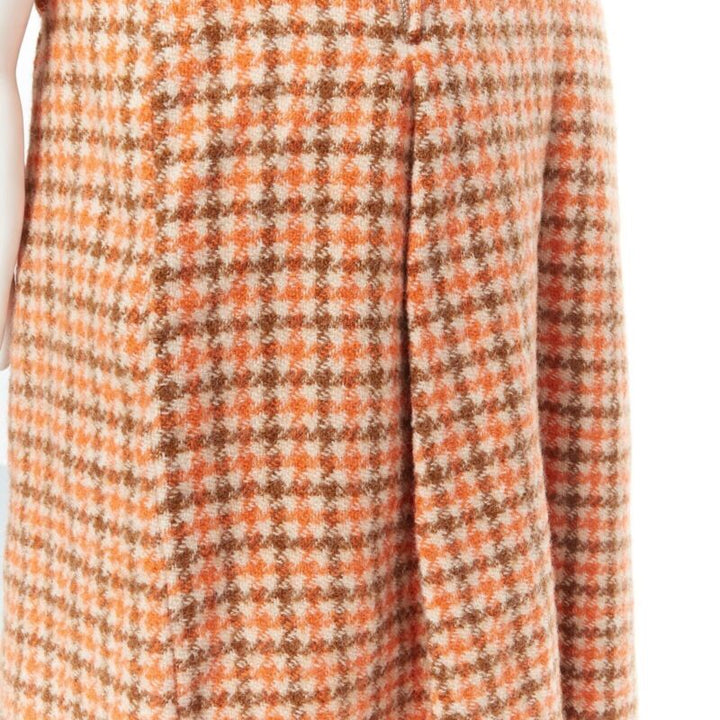 vintage CELINE 1980 orange check wool pleat skirt leather horsebit cuff FR44 XXL