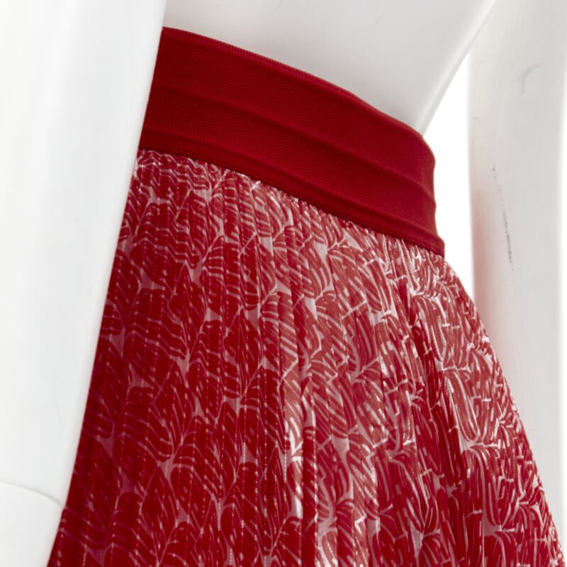 FENDI Roma Amor red graphic print pleated polyester plisse skirt IT42 M
