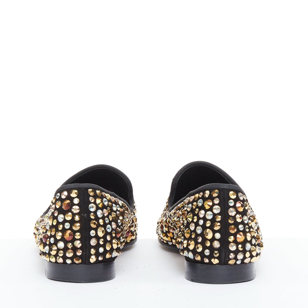GIUSEPPE ZANOTTI Kevin black suede gold silver Swarovski crystal loafers EU43